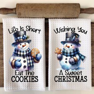Christmas Snowman Towel set, Snowman Dish Towle, Christmas Cookie Kitchen Decor